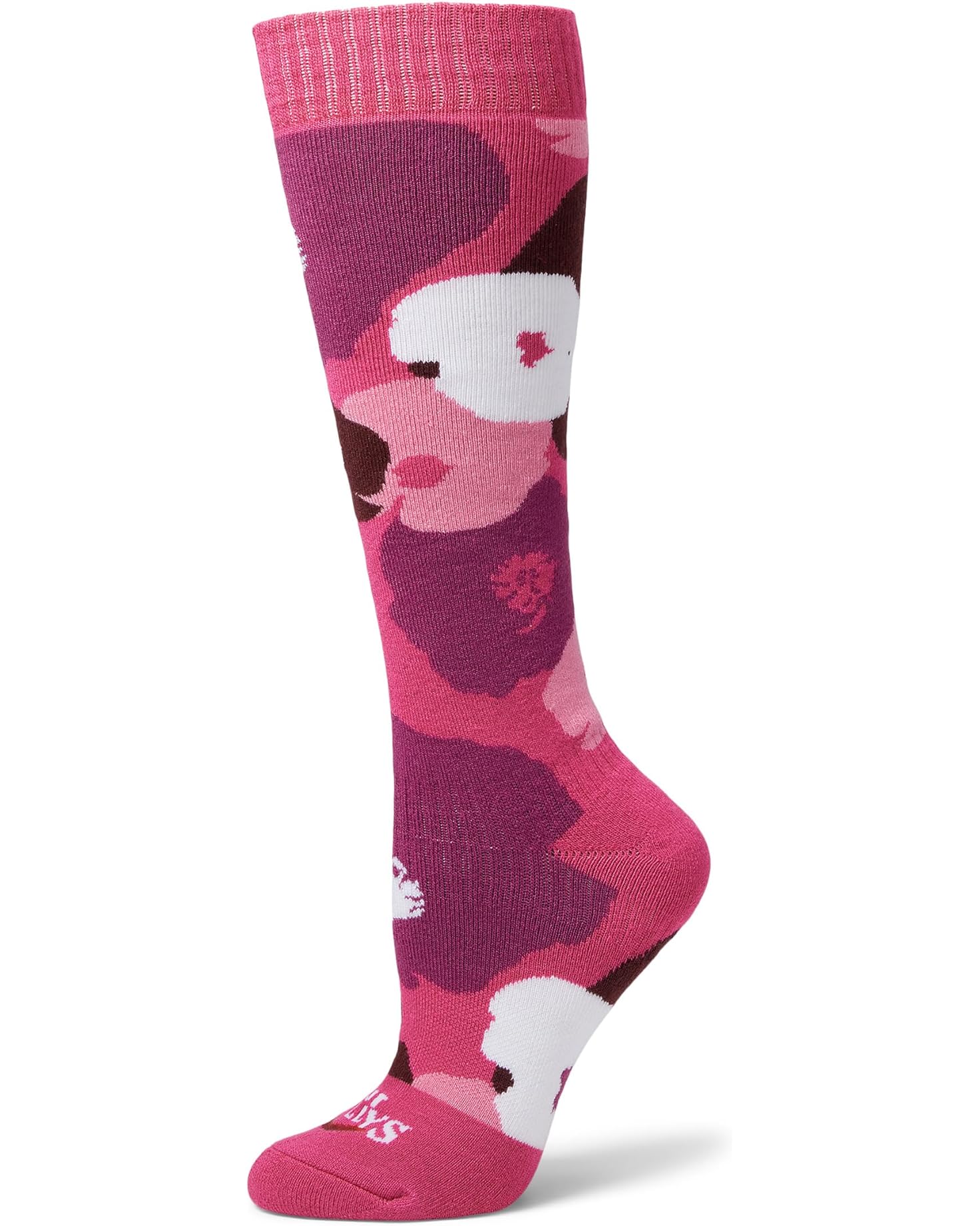Hot Chillys Mid Volume Sock Poppies - Women's Pink, white and purple print