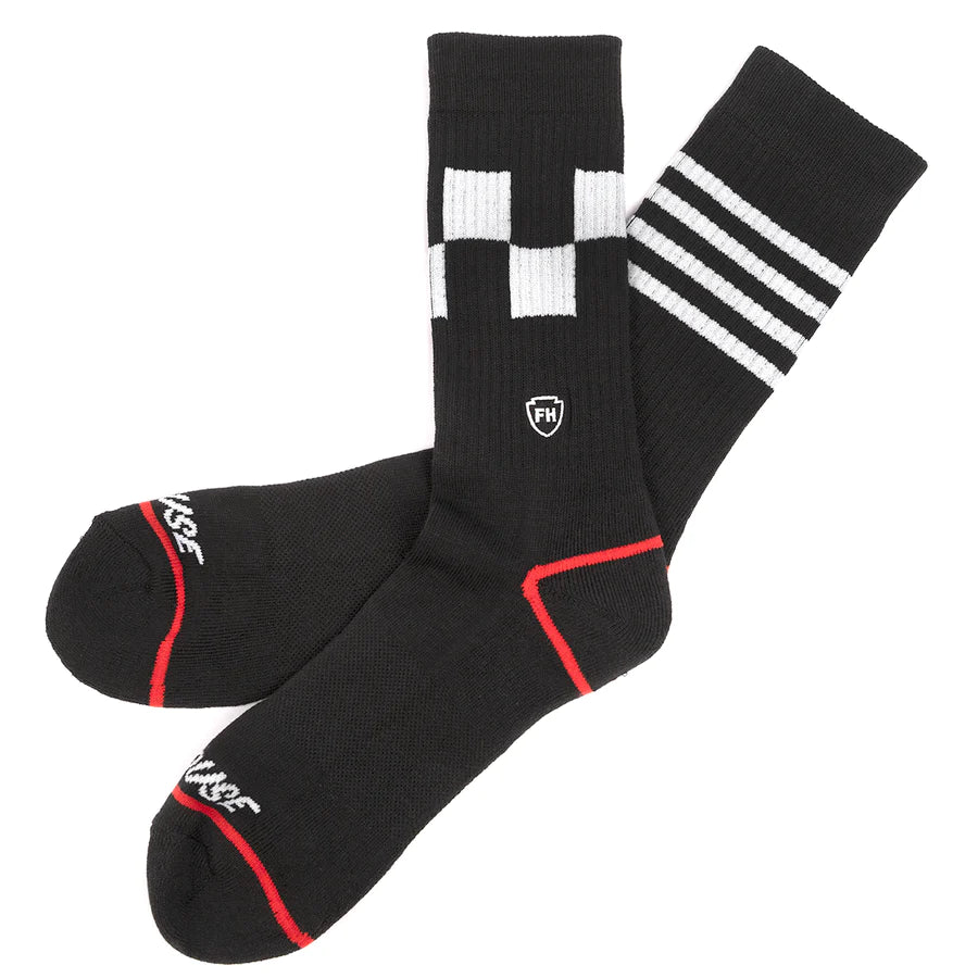 Fasthouse Tech socks black white, checkerboard and stripes 