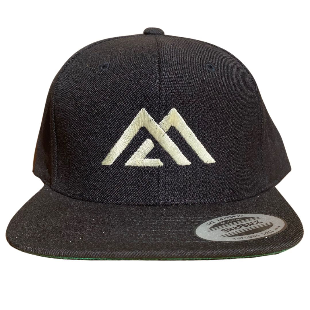 Peaks Logo for Mountain Life Supply co, Black and Cream structured snapback hat