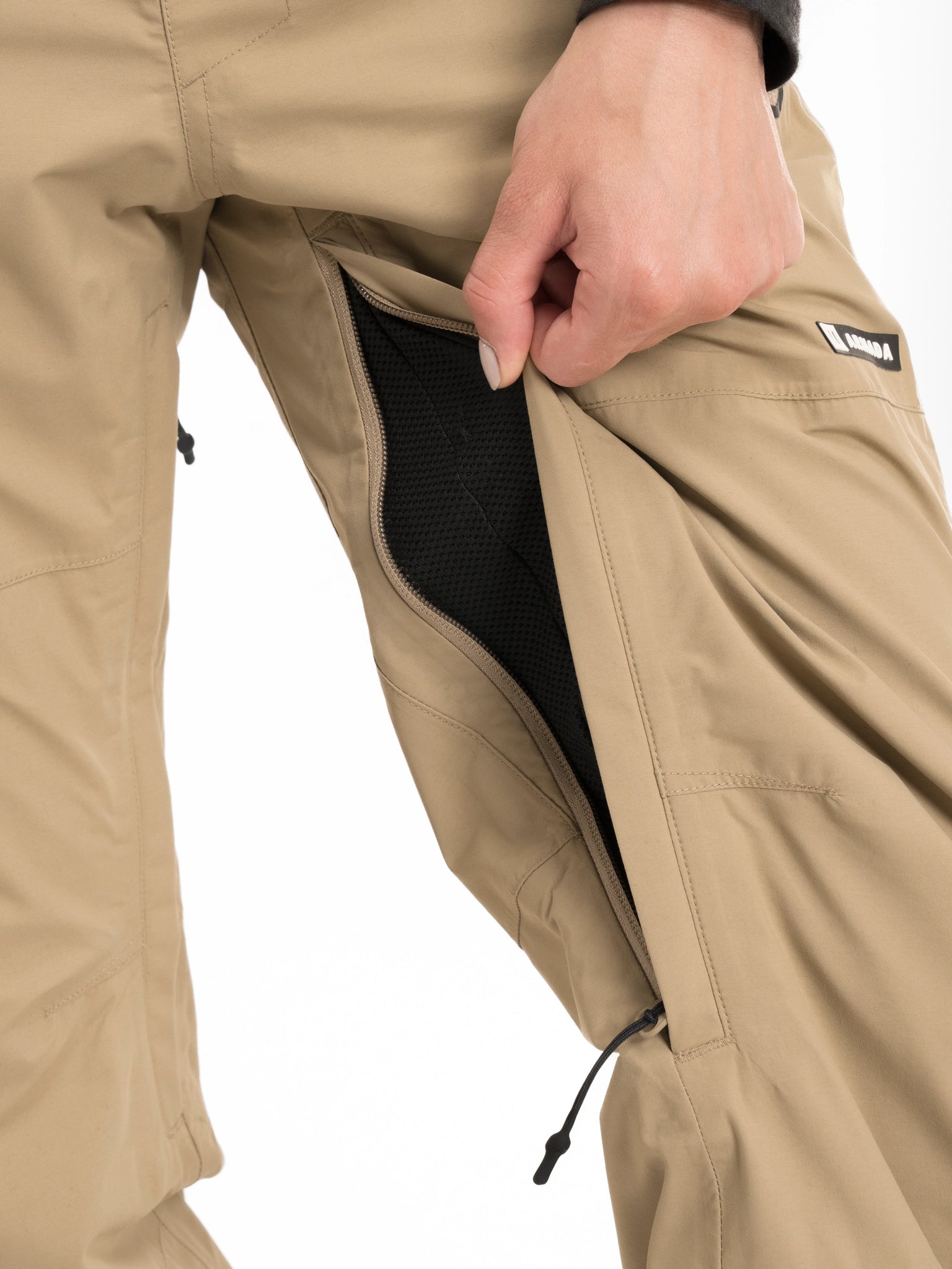 ARMADA PASCORE 2L WOMEN'S BIB khaki inner thigh zipperwith model