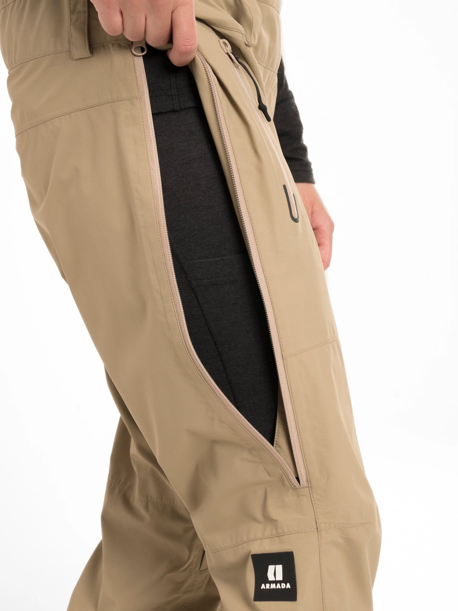 ARMADA PASCORE 2L WOMEN'S BIB khaki side zipper with model