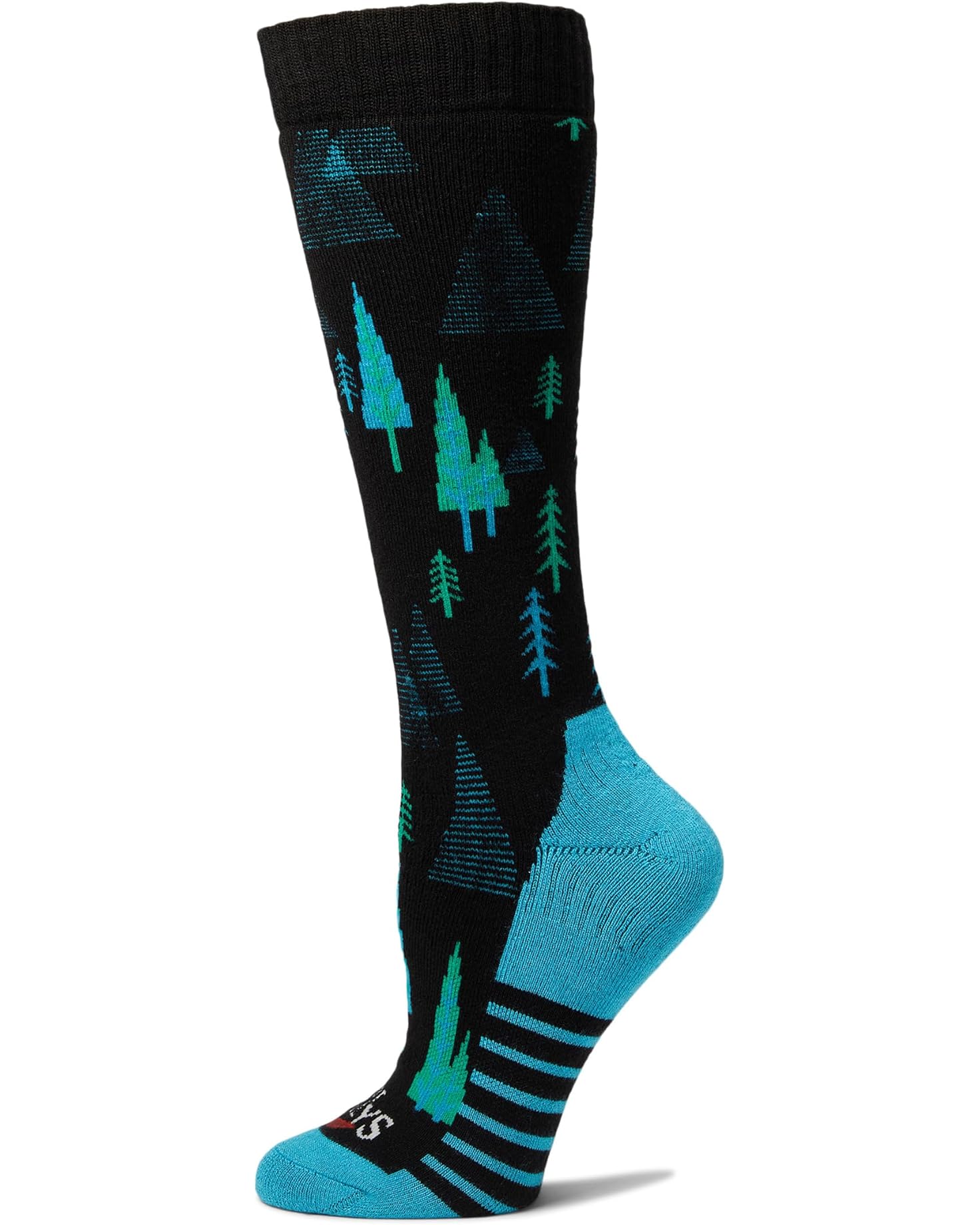 Hot Chillys Mid Volume Sock - Women's Balck with Blue and Green trees