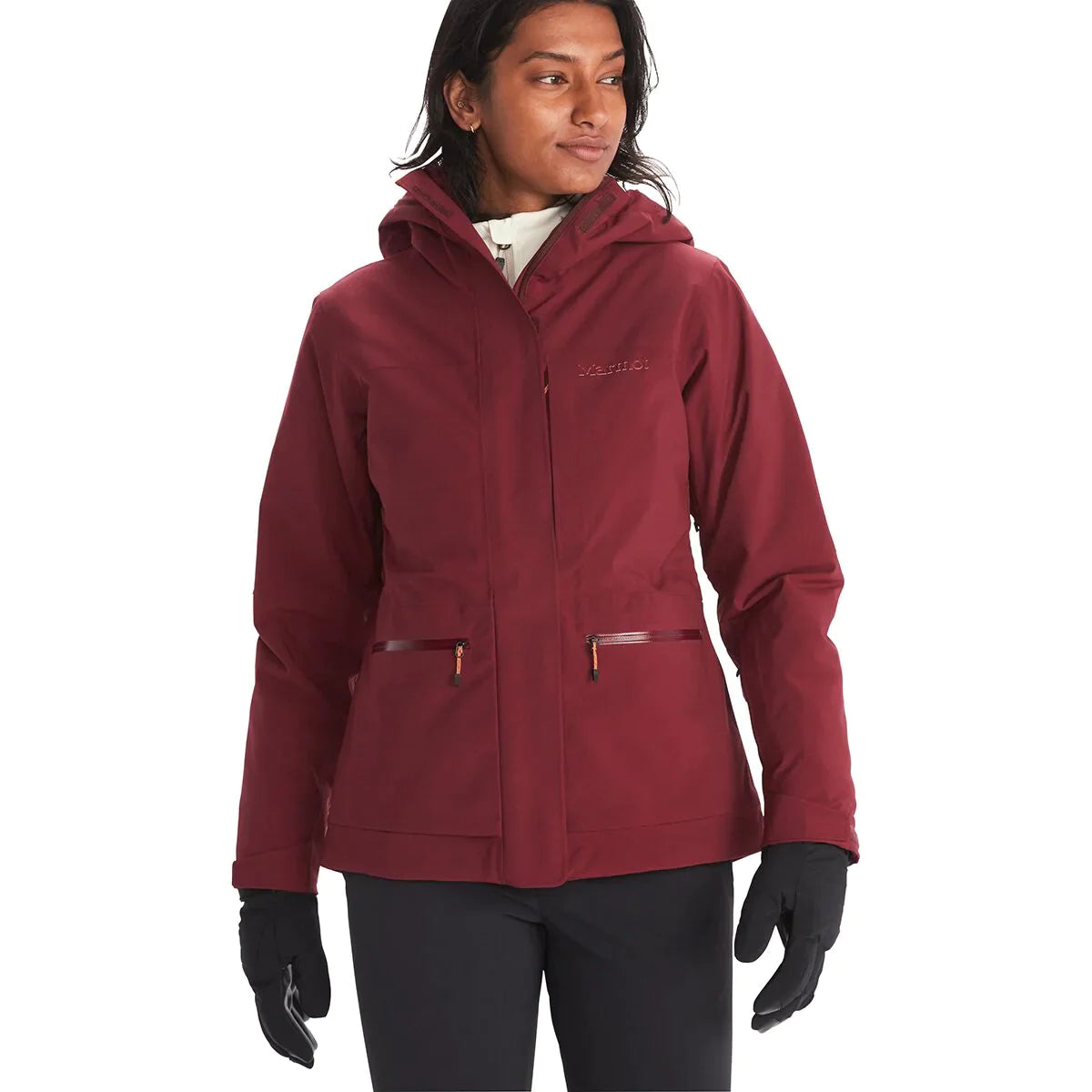 Women's Wine colored, relaxed fit winter jacket. Water resistant and reinforced zippers