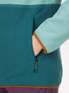 Marmot Women's Rocklin Full Zip Jacket Blue Agave/ Dark Jungle Fleece Zip up closeup