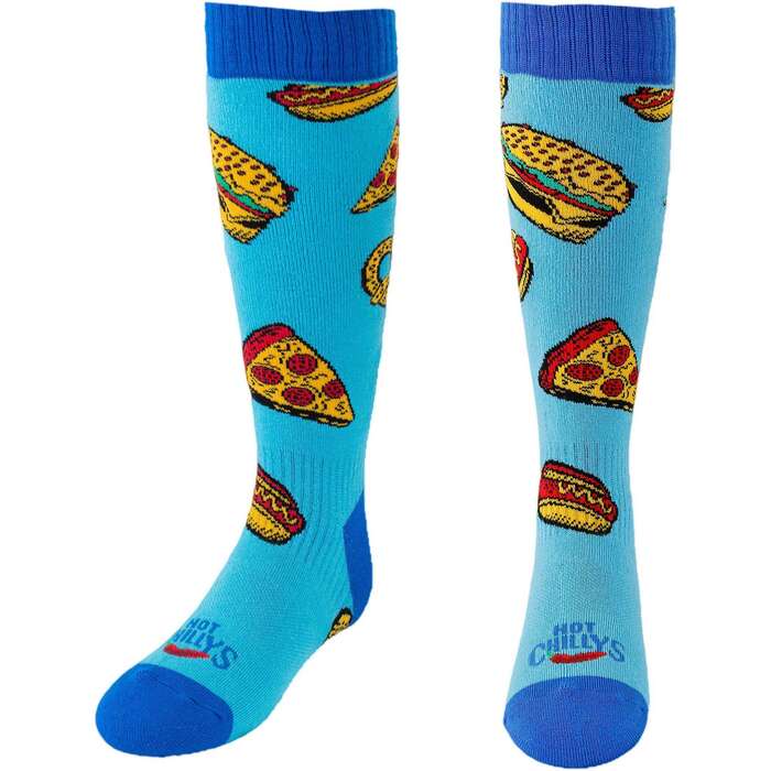 Hot Chillys Mid Volume Sock - Youth Pizza, Burgers and hotdog print