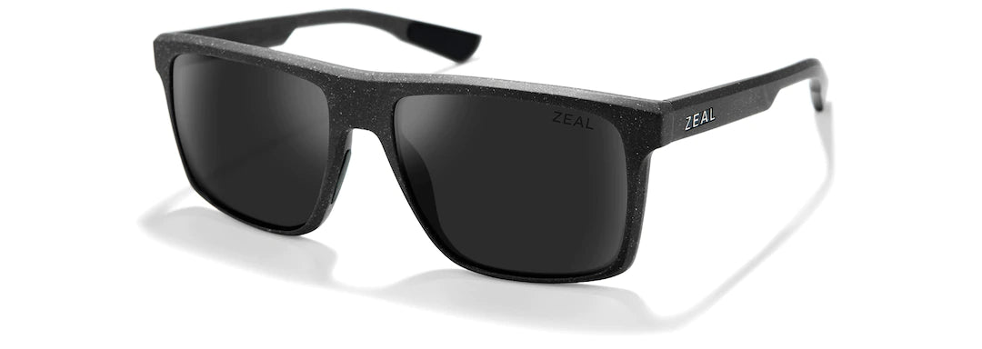 Zeal- Divide Recycled Plastic, Polarized Sunglasses- Black Grain frames, Dark Grey lenses