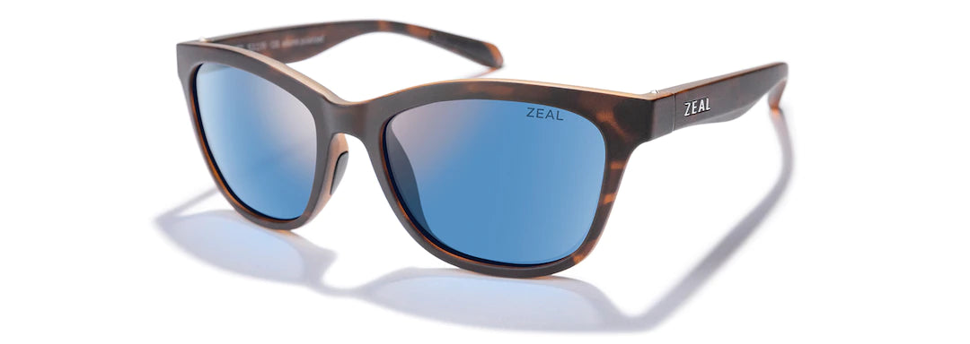 Zeal- Duskwing Polarized Sunglasses- Matte Tortoise frame, horizon blue lenses