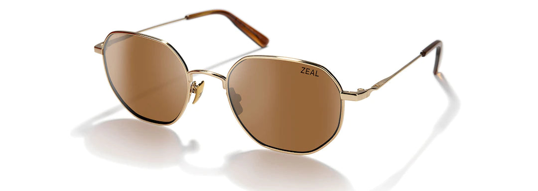 Zeal- Easterly Stainless Steel Aviator Polarized Sunglasses - Gold Metal Frame, Copper Lenses