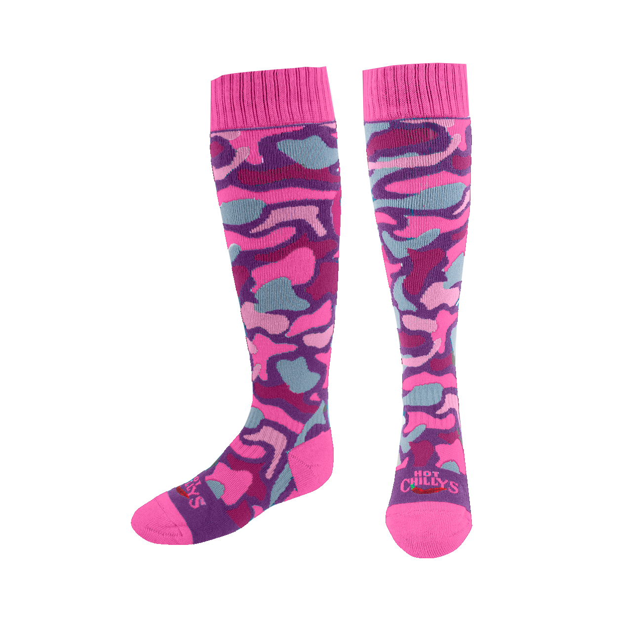 Hot Chilly's pink Camo Youth Mid volume sock 