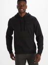 Classic fit black sweatshirt with pull thru pocket and Marmot branding on the chest