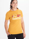 Bright yellow gold, mountain to coast image on front of this women's T-shirt. 