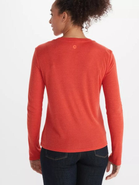 Dark Coral Colored long sleeve crew neck t shirt for women back