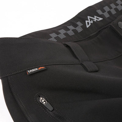 TASCO MTB- Scout MTB Trail Pants. Repreve Recycled plastic bike pants- Black closeup of the waist
